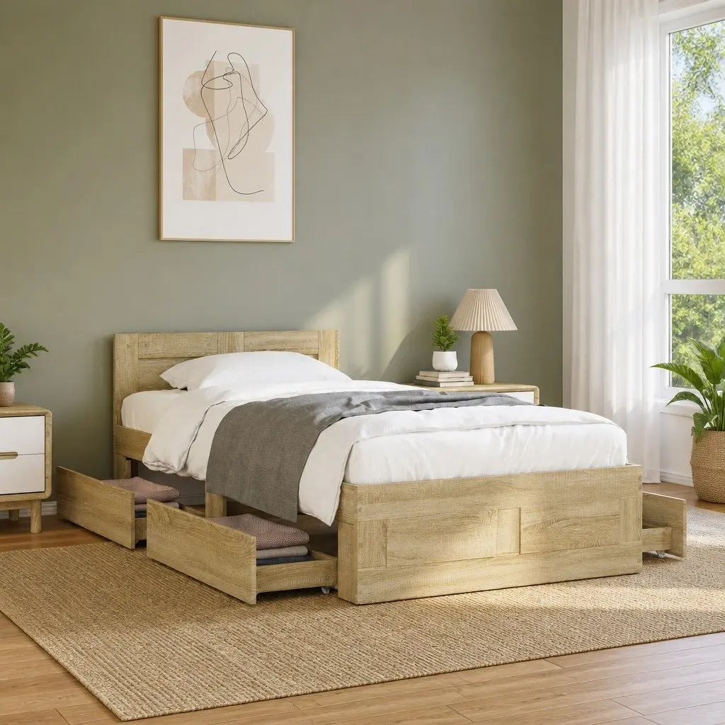 Bed Frame with Headboard and Storage Drawers