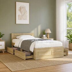Durable Bed Frame with Headboard and Storage Drawers