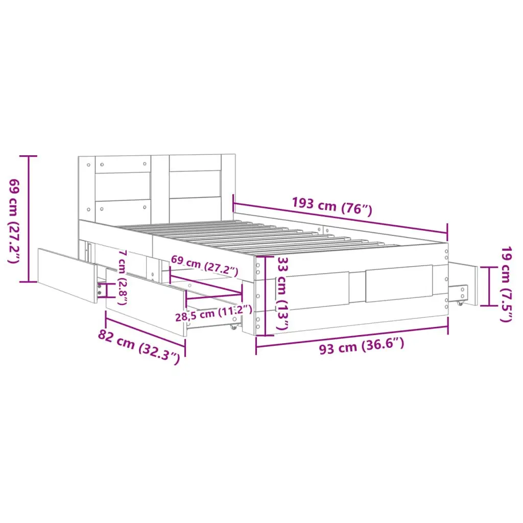 Bed Frame with Headboard and Storage Drawers