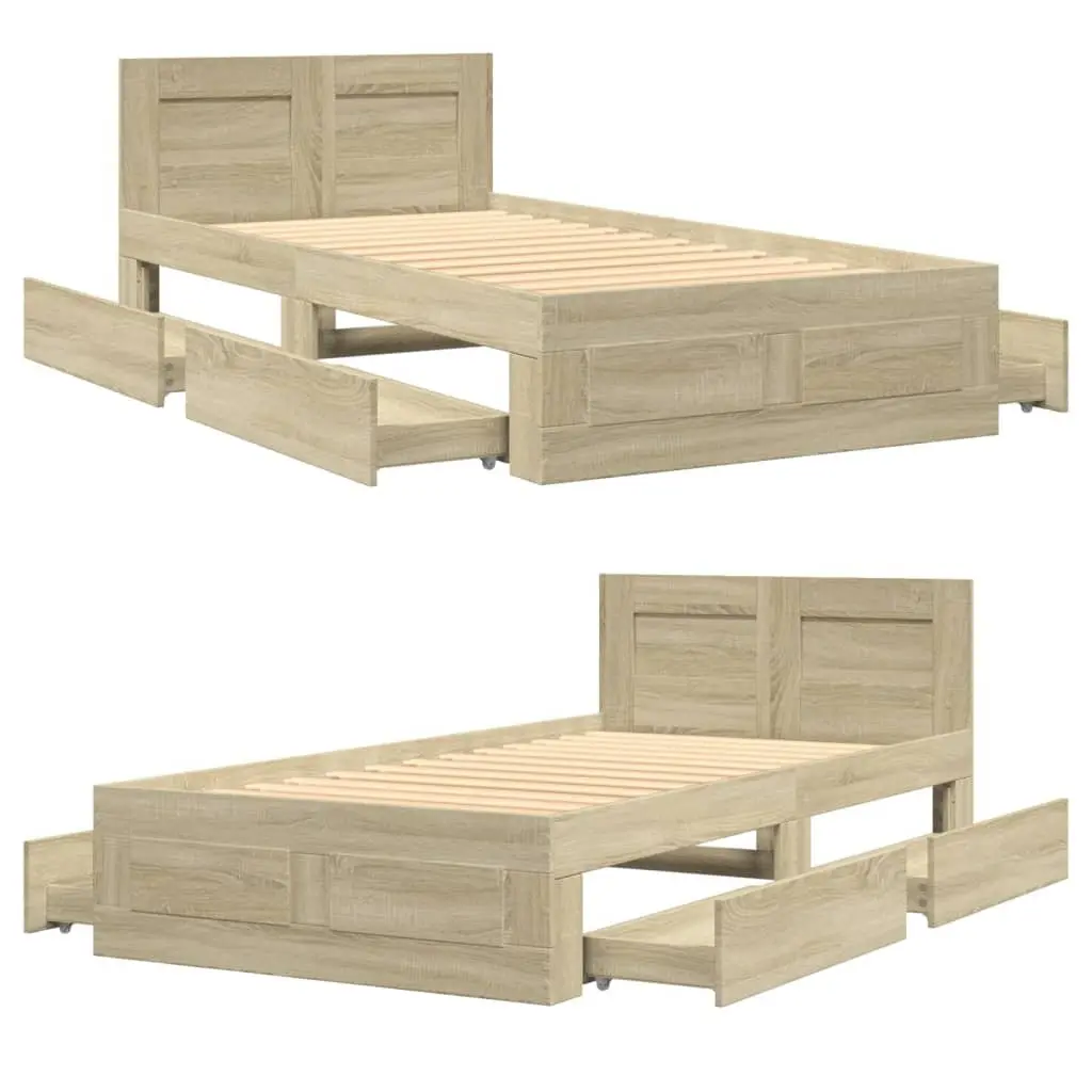 Bed Frame with Headboard and Storage Drawers