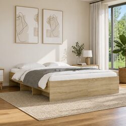 Bed Frame Sonoma Oak 150x200 cm Engineered Wood Slatted Base Storage