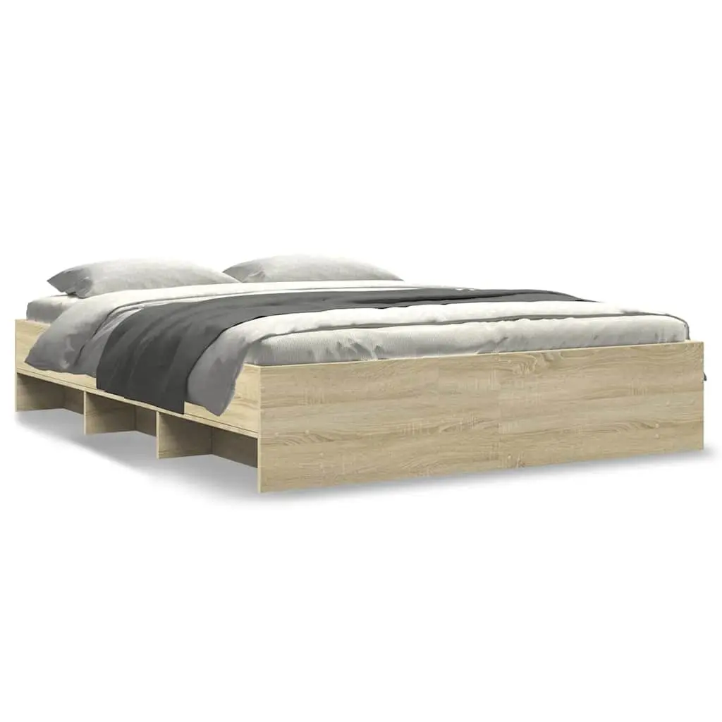 Bed Frame Engineered Wood 150x200 cm Brown Slatted Base Storage