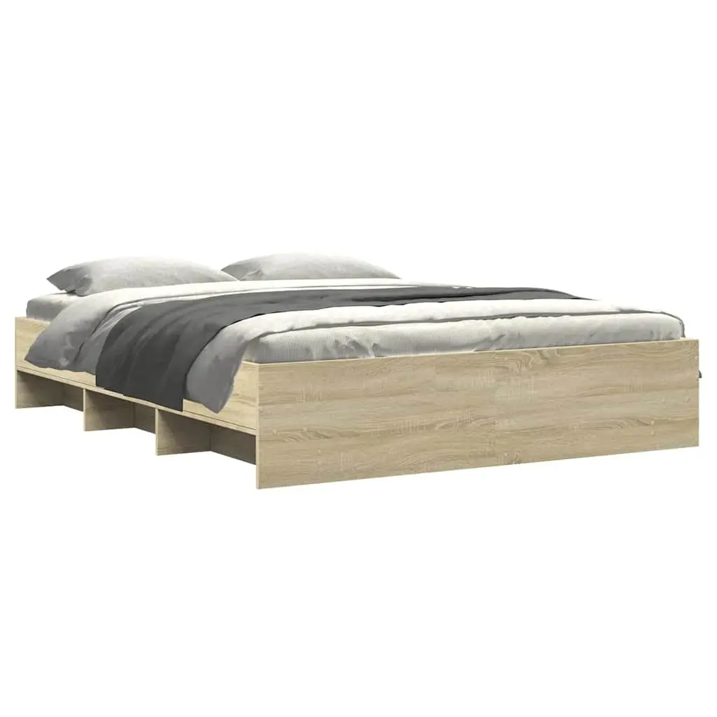 Bed Frame Engineered Wood 150x200 cm Brown Slatted Base Storage