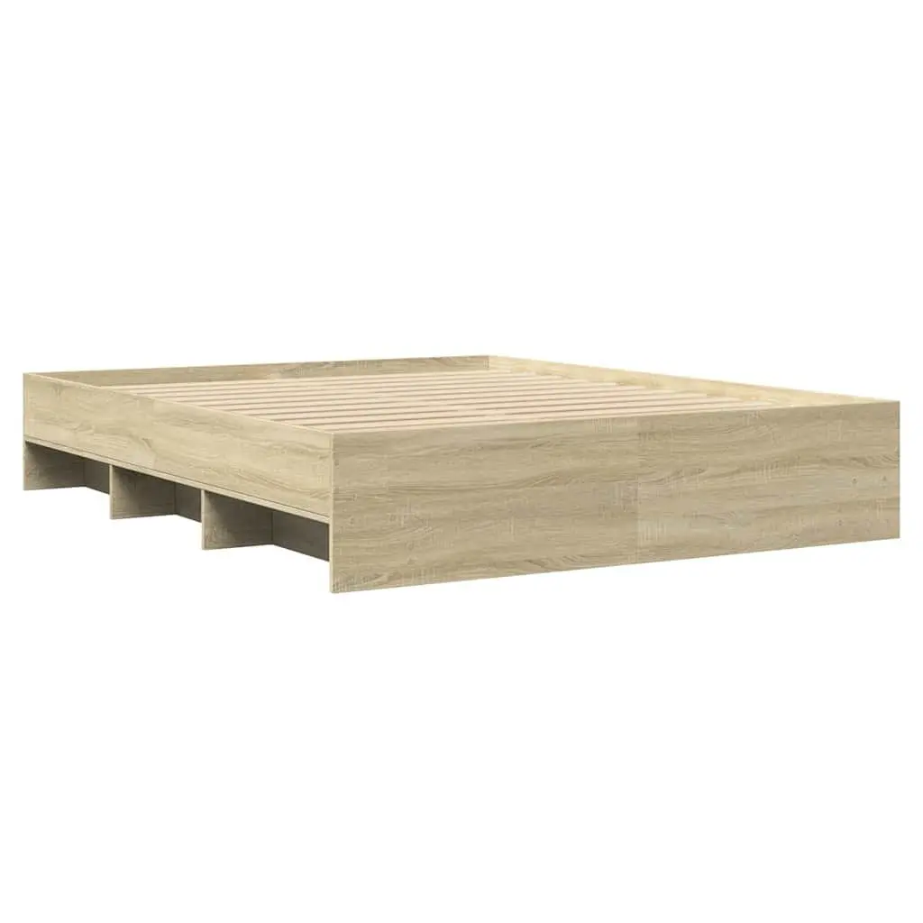 Bed Frame Engineered Wood 150x200 cm Brown Slatted Base Storage