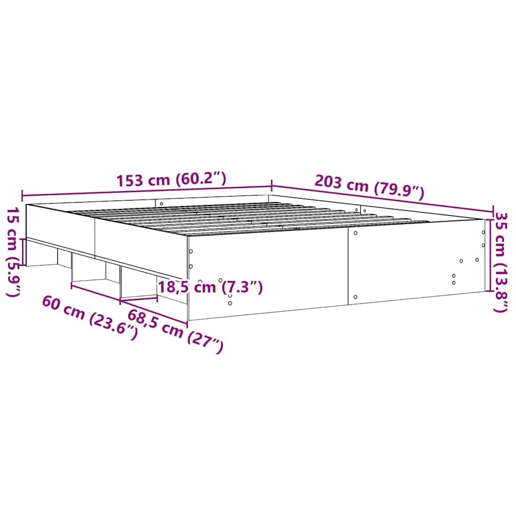 Bed Frame Engineered Wood 150x200 cm Brown Slatted Base Storage