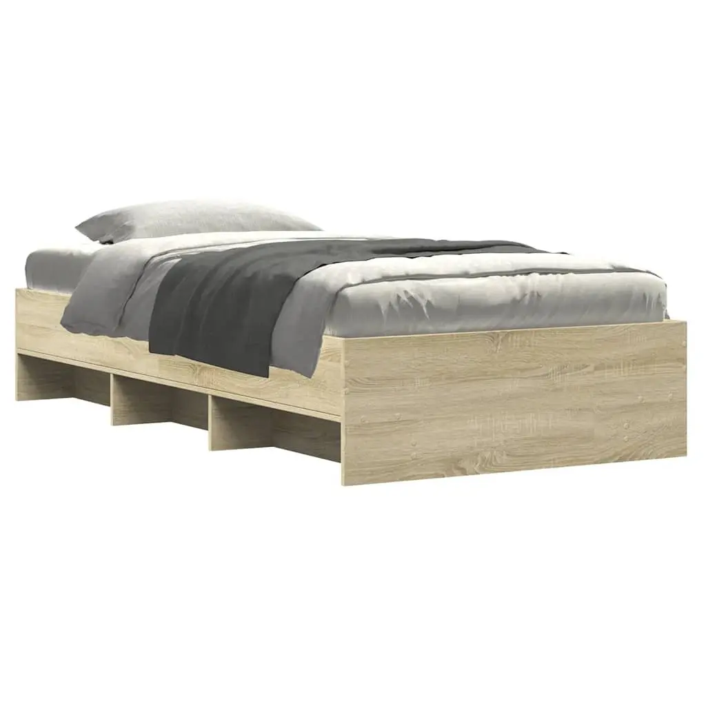 Bed Frame Engineered Wood 90x190 cm Brown Sonoma Oak Slatted Base Storage