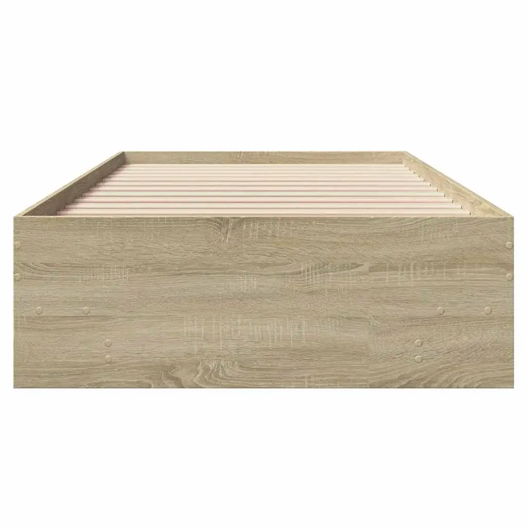 Bed Frame Engineered Wood 90x190 cm Brown Sonoma Oak Slatted Base Storage