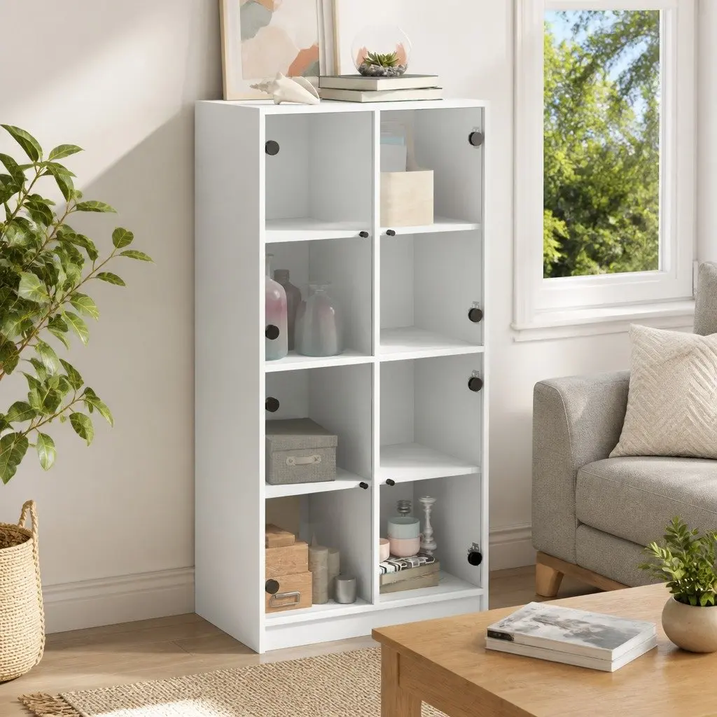 Highboard Storage Cabinet Engineered Wood 68x37x142cm White