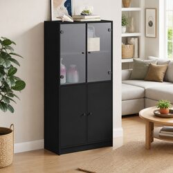 Stylish Highboard Storage Cabinet in Black 68x37x142cm