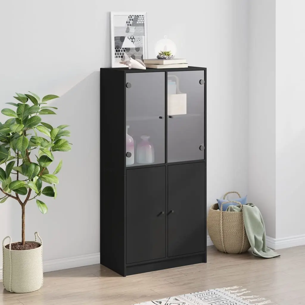 Highboard Storage Cabinet in Black 68x37x142cm