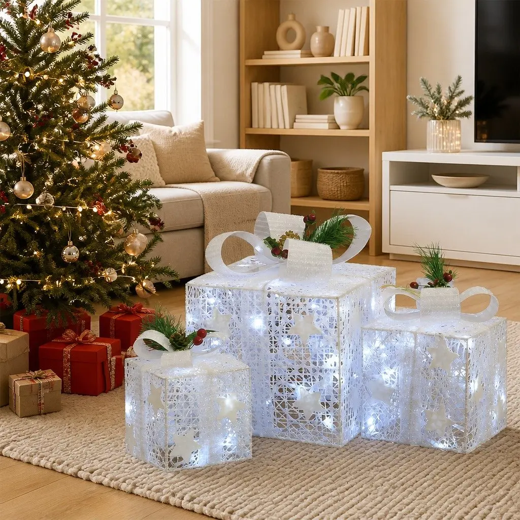 Decorative Christmas Gift Boxes with 60 LED Lights