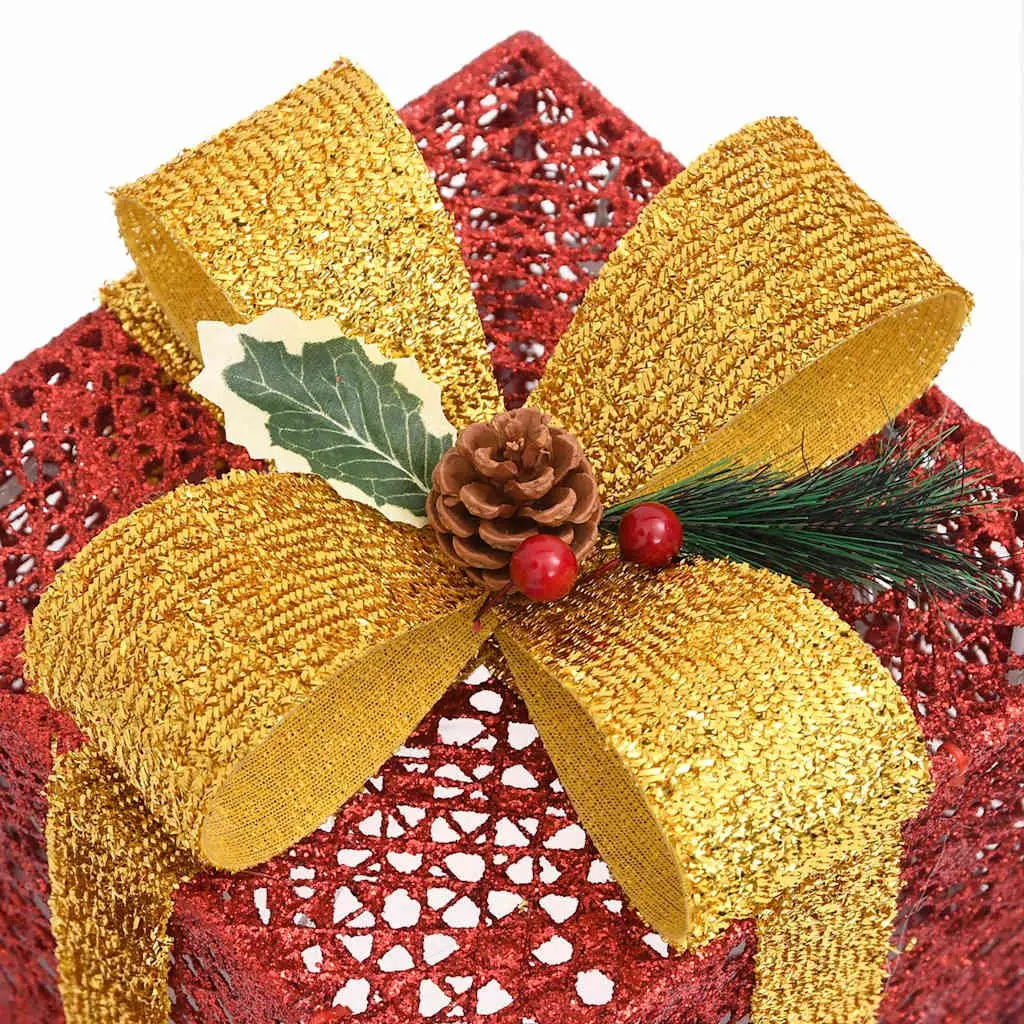 LED Lighted Decorative Gift Boxes Set 3 Pieces Red Indoor Outdoor Christmas