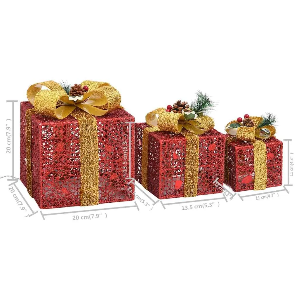 LED Lighted Decorative Gift Boxes Set 3 Pieces Red Indoor Outdoor Christmas