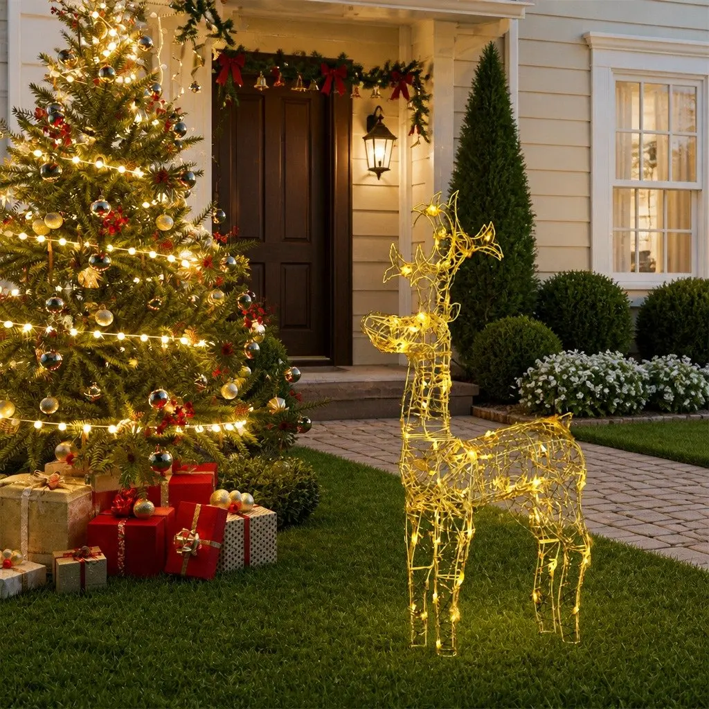 Standing Reindeer Christmas Decoration Acrylic 60 x 16 x 100 cm Warm White Lights
