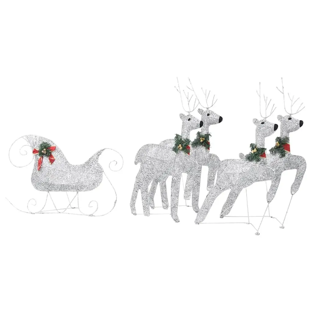 Reindeer Sleigh Christmas Decoration Metal Mesh 100 LED Lights Cold White Silver