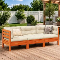 Durable 3 Piece Garden Sofa Set with Cushions, Brown