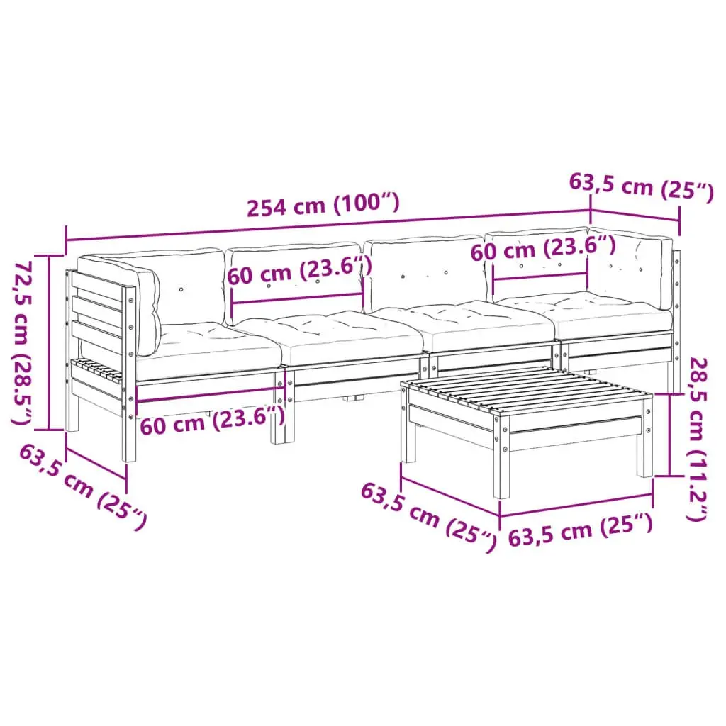 5 Piece Garden Sofa Set with Cushions