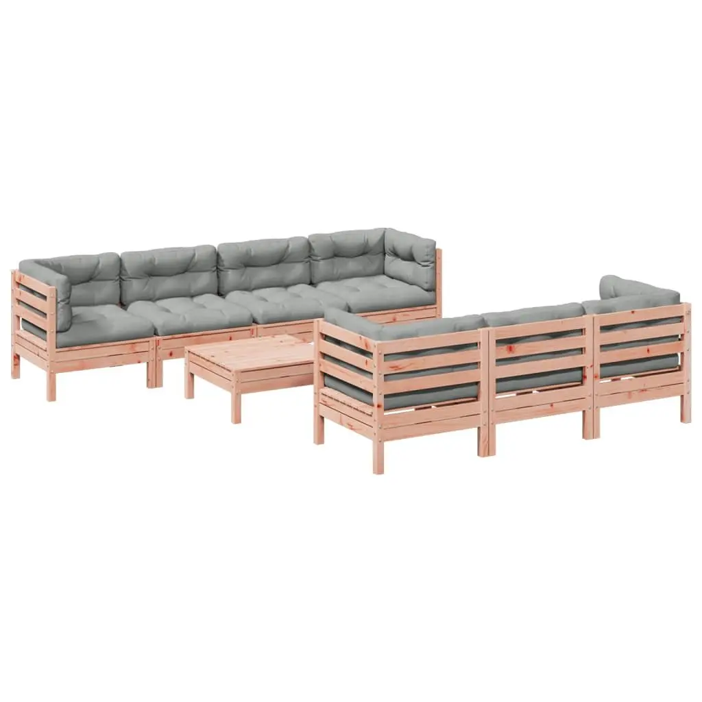 Garden Sofa Set Douglas Fir Wood 8 Piece Outdoor Furniture Patio Seating with Cushions Brown