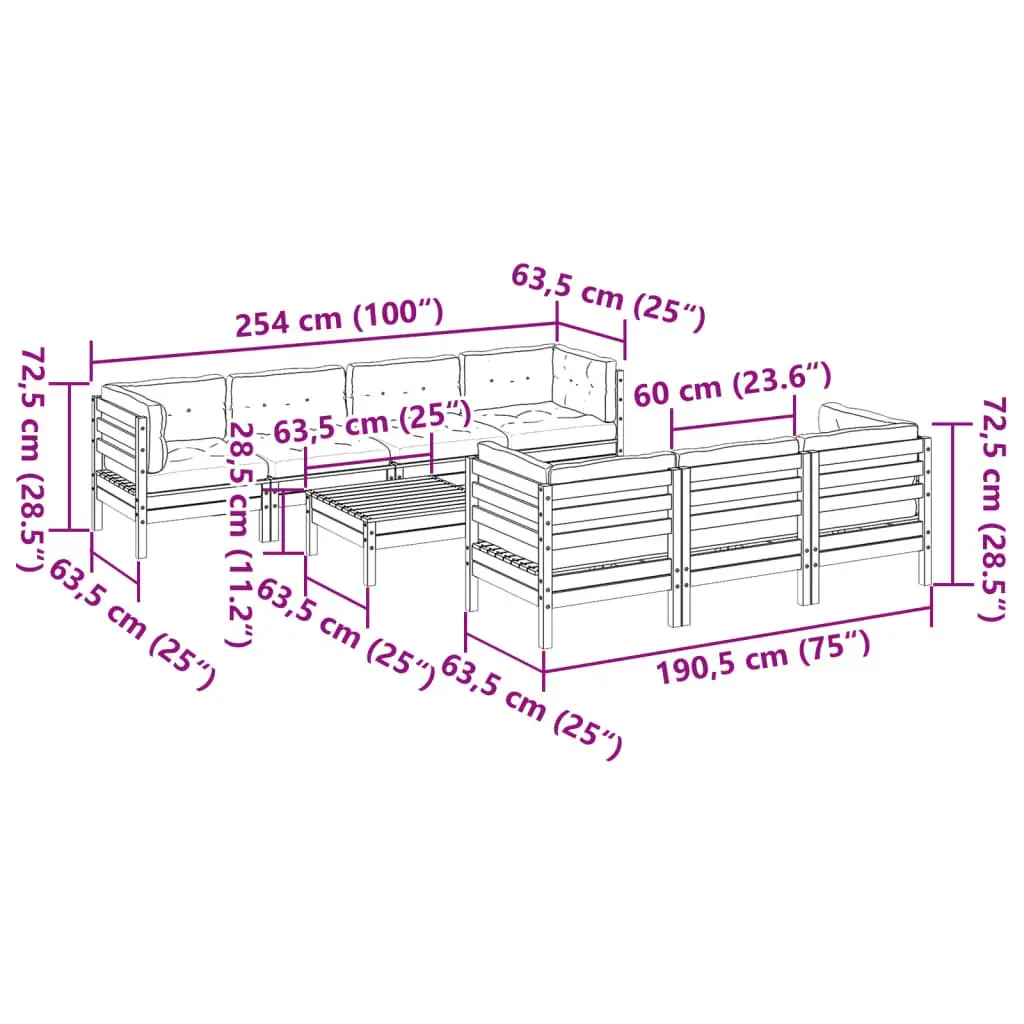 Garden Sofa Set Douglas Fir Wood 8 Piece Outdoor Furniture Patio Seating with Cushions Brown