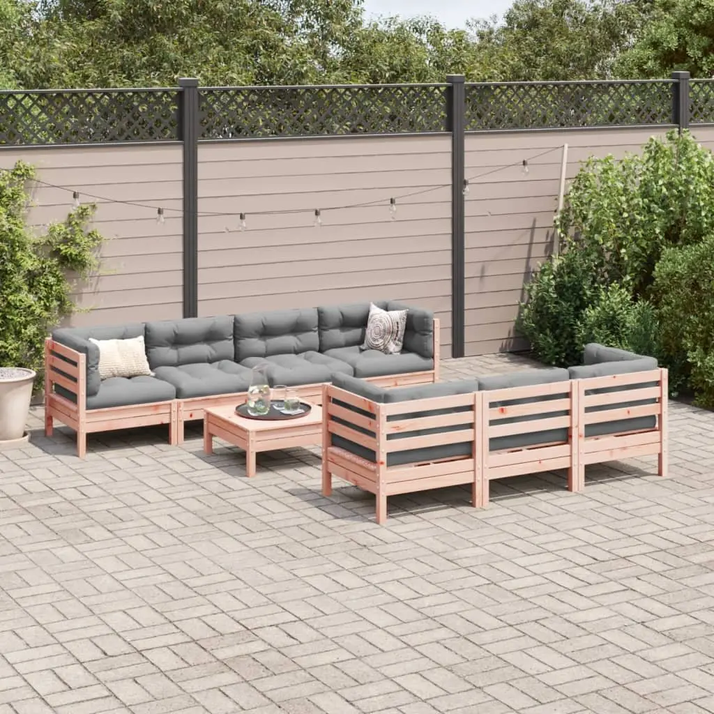 Garden Sofa Set Douglas Fir Wood 8 Piece Outdoor Furniture Patio Seating with Cushions Brown