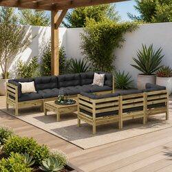 Durable 8 Piece Garden Sofa Set with Cushions - Brown