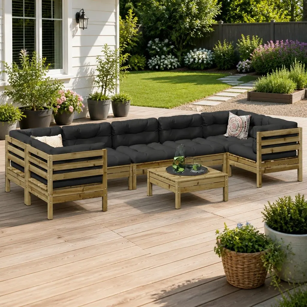 8 Piece Garden Sofa Set Solid Pinewood Brown Outdoor Furniture with Cushions