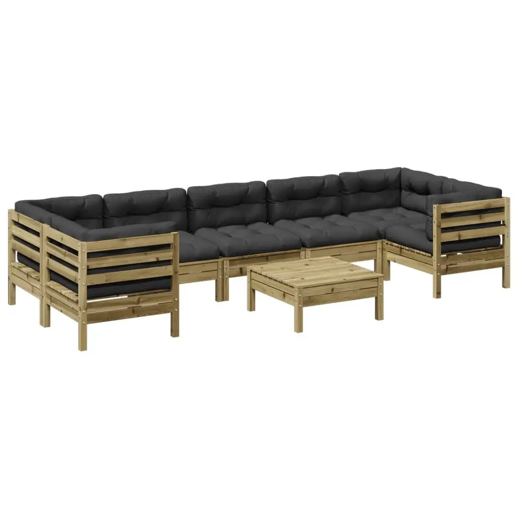 8 Piece Garden Sofa Set Solid Pinewood Brown Outdoor Furniture with Cushions
