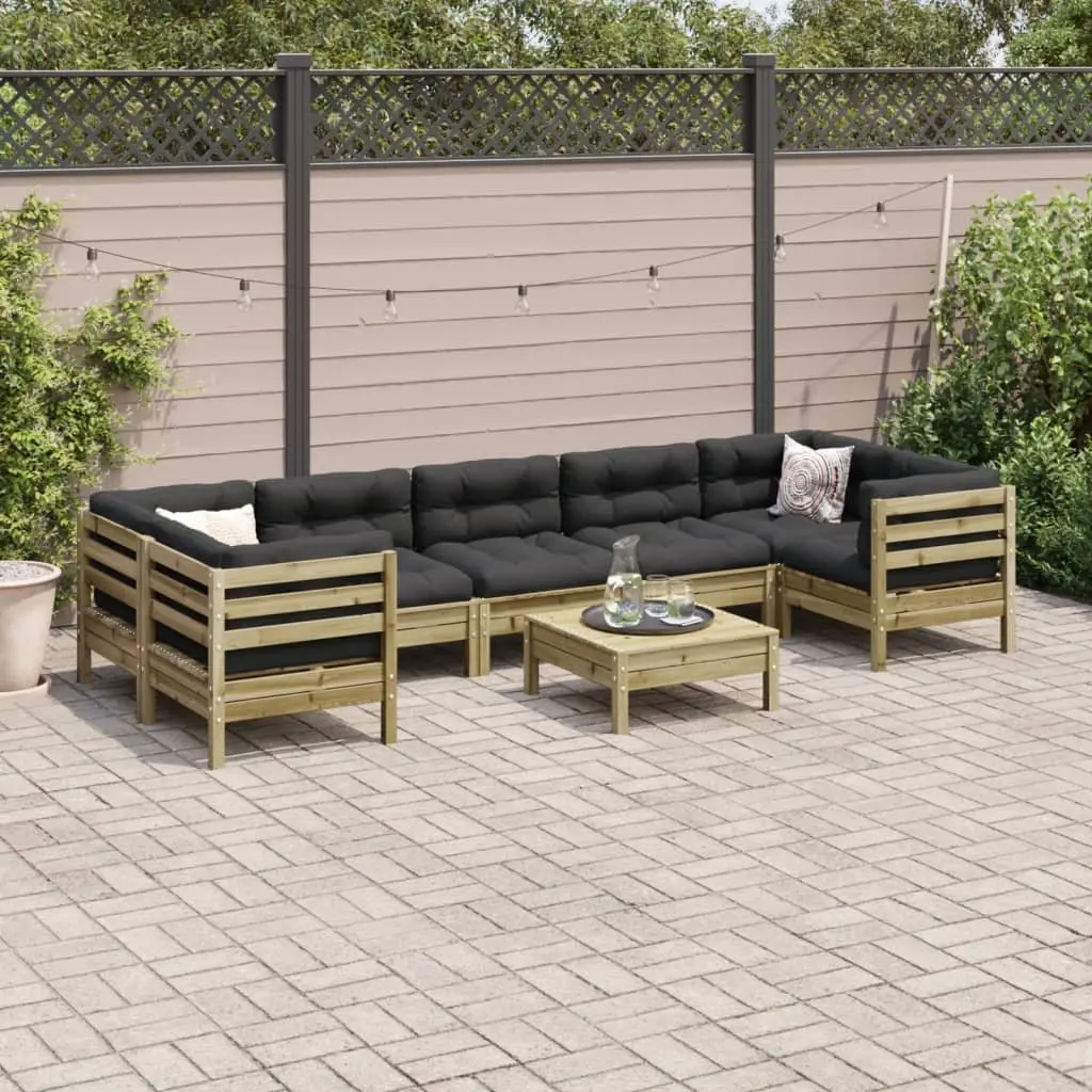 8 Piece Garden Sofa Set Solid Pinewood Brown Outdoor Furniture with Cushions