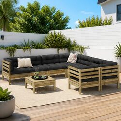 High-Quality 9 Piece Garden Sofa Set with Brown Cushions