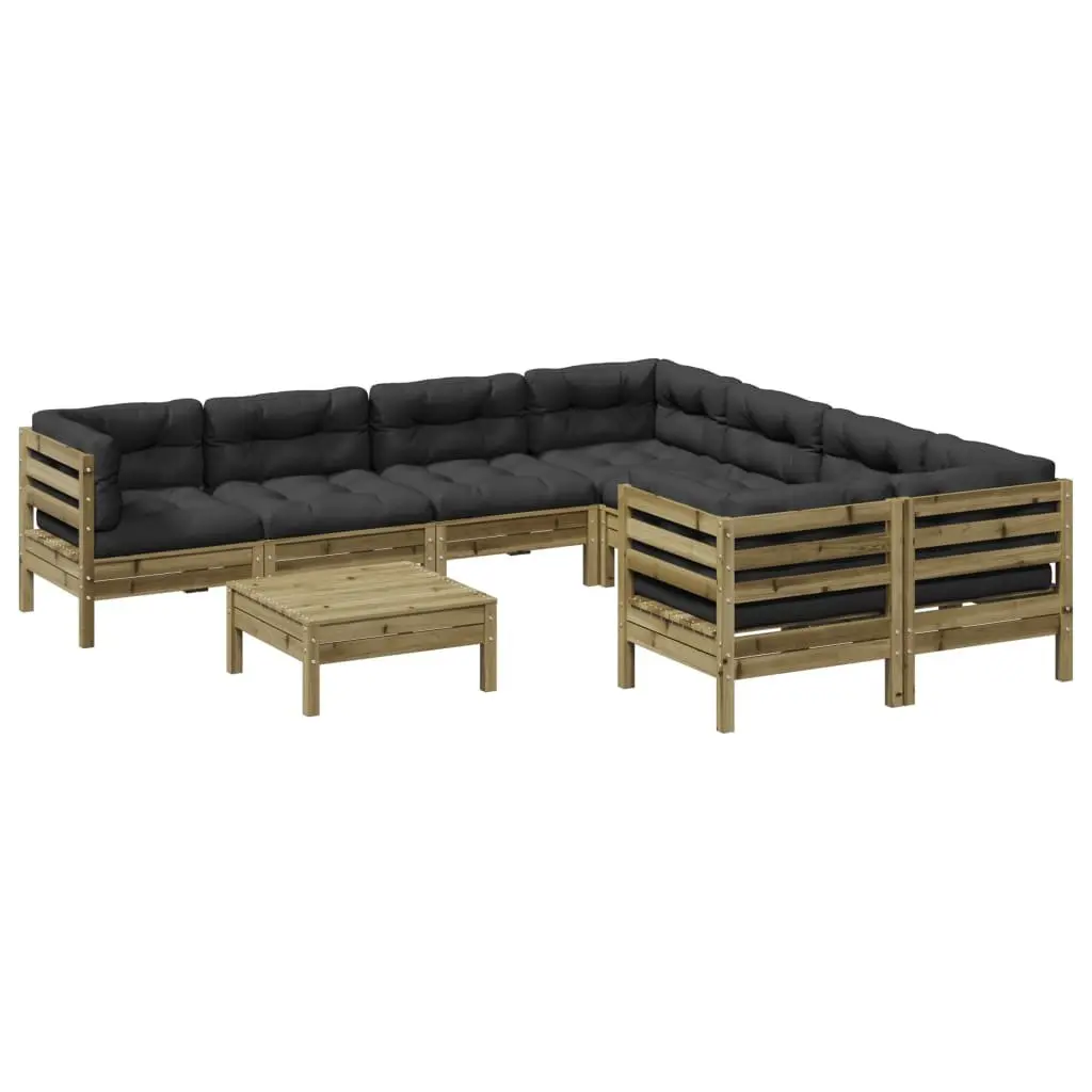 9 Piece Garden Sofa Set with Brown Cushions
