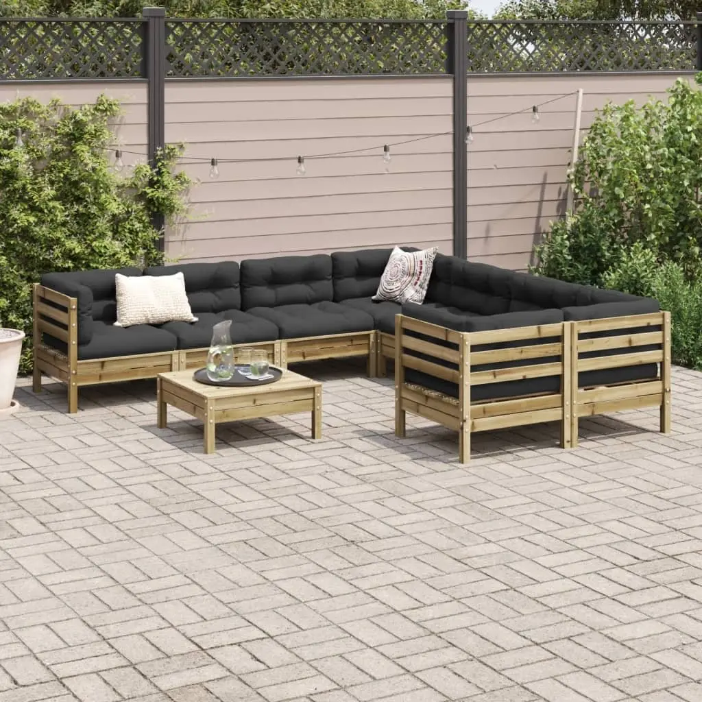 9 Piece Garden Sofa Set with Brown Cushions