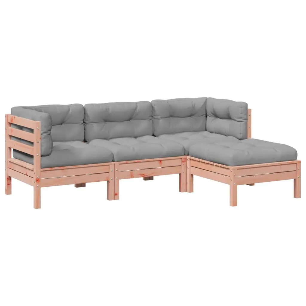 4 Piece Garden Sofa Set Douglas Fir Wood Brown with Cushions