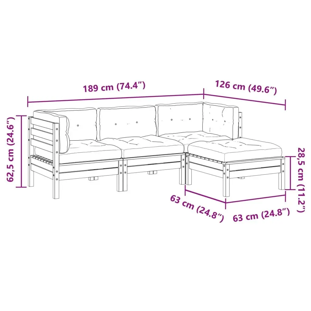 4 Piece Garden Sofa Set Douglas Fir Wood Brown with Cushions