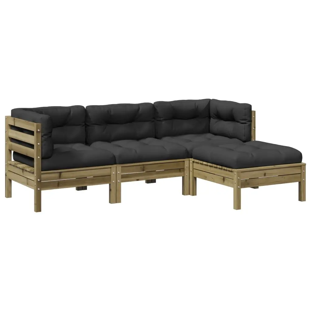 4 Piece Garden Sofa Set with Cushions in Brown