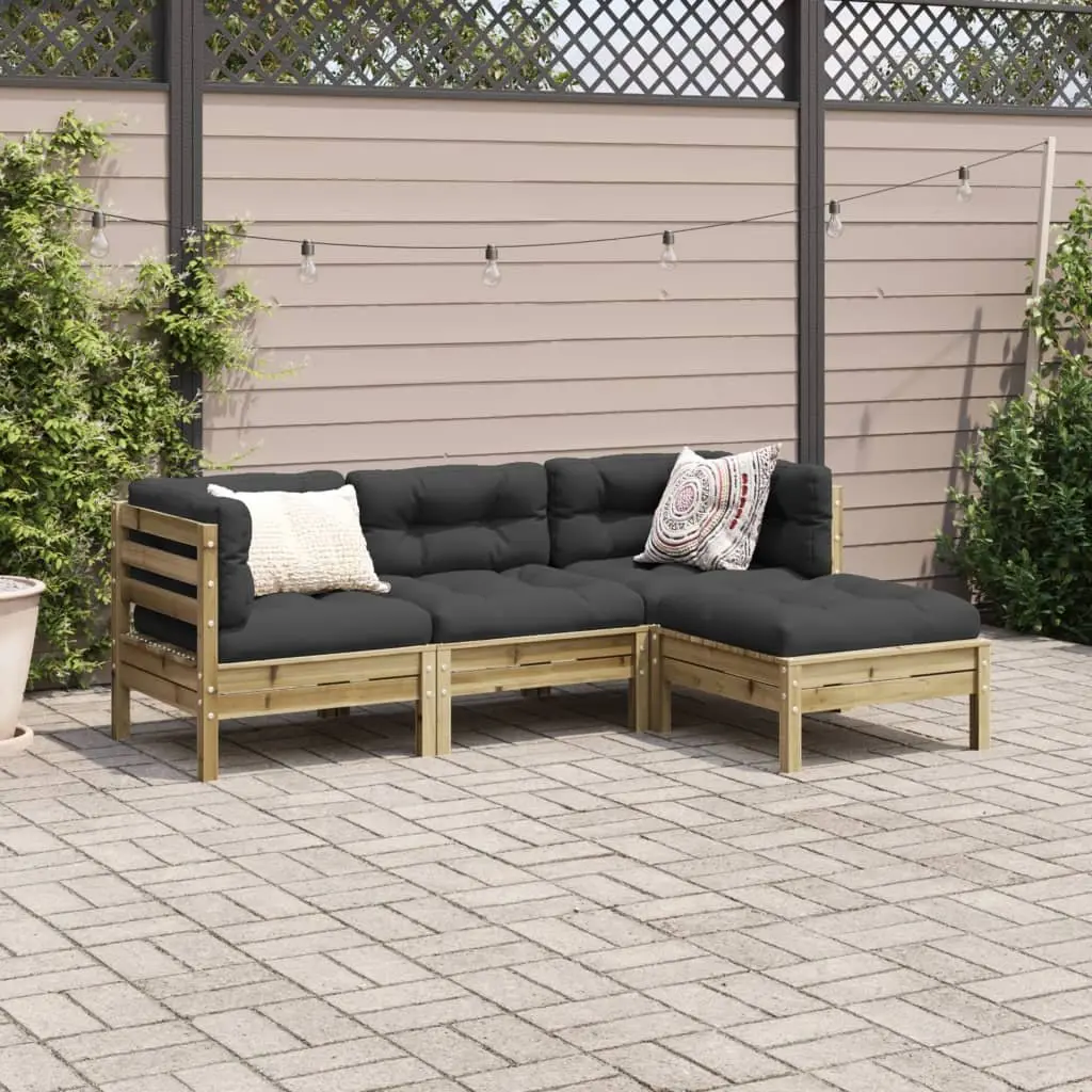 4 Piece Garden Sofa Set with Cushions in Brown
