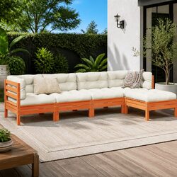 5-Piece Garden Sofa Set with Cushions in Solid Pinewood