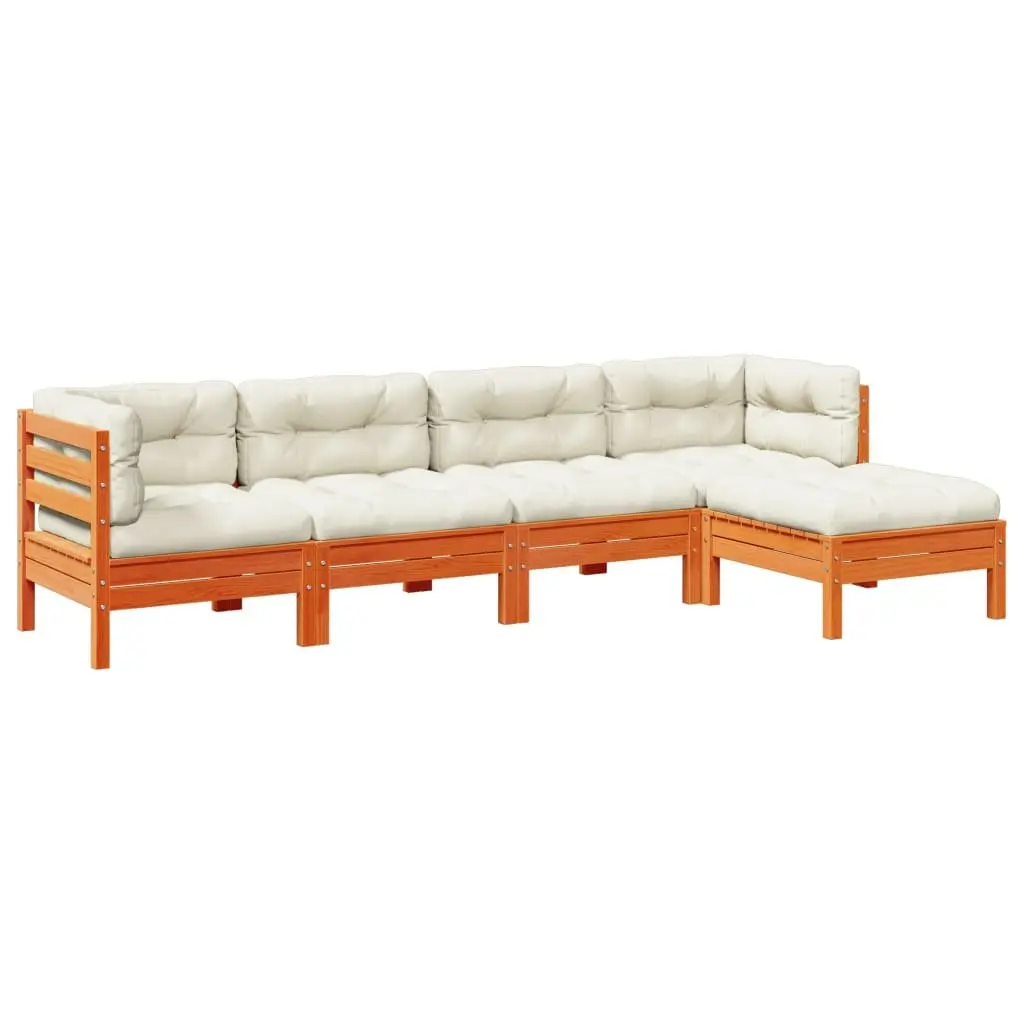 5 Piece Garden Sofa Set Solid Pinewood Brown