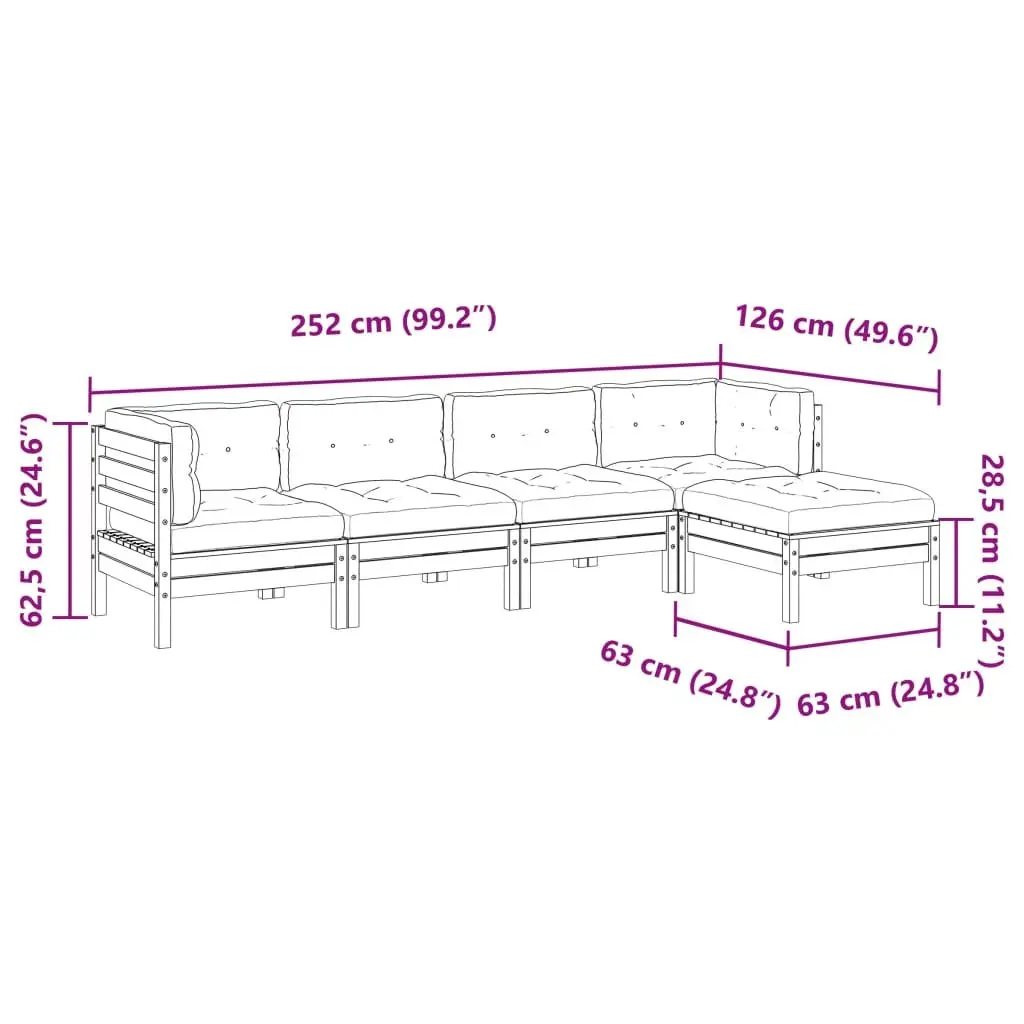 5 Piece Garden Sofa Set Solid Pinewood Brown