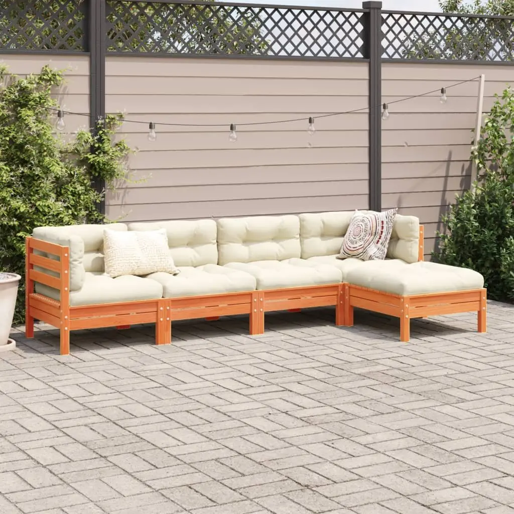 5 Piece Garden Sofa Set Solid Pinewood Brown