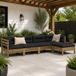 Solid Pinewood 5 Piece Garden Sofa Set with Cushions