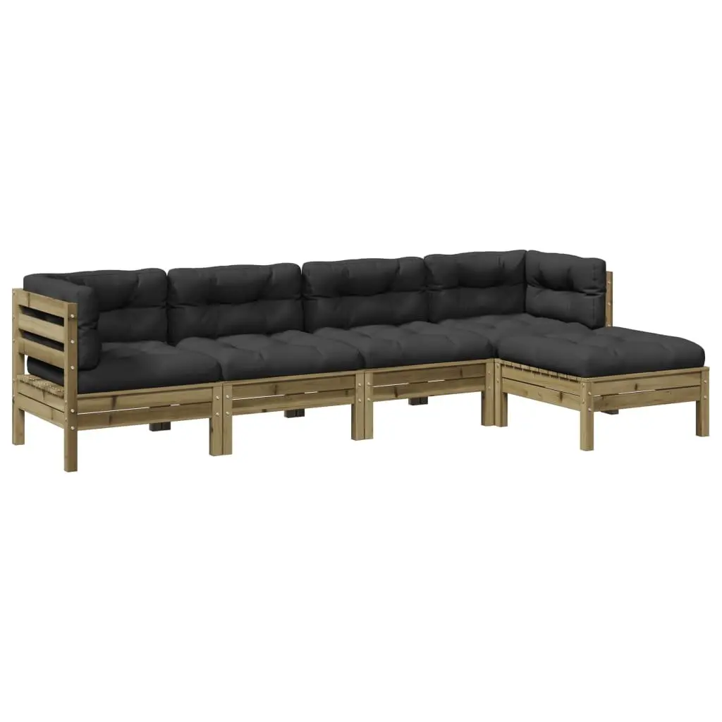Solid Pinewood 5 Piece Garden Sofa Set with Cushions