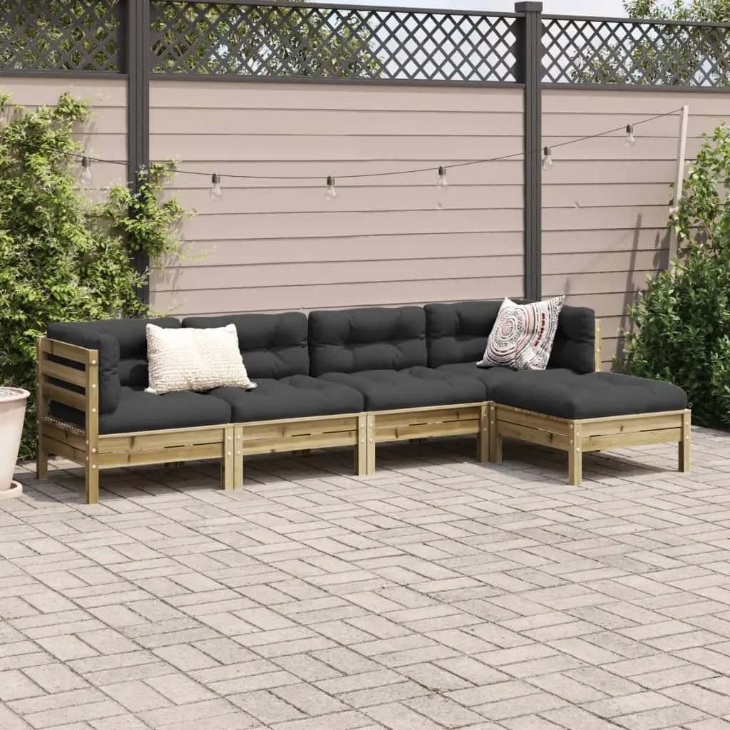 Solid Pinewood 5 Piece Garden Sofa Set with Cushions