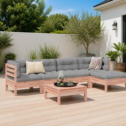 6 Piece Modular Patio Sofa Set with Cushions in Brown