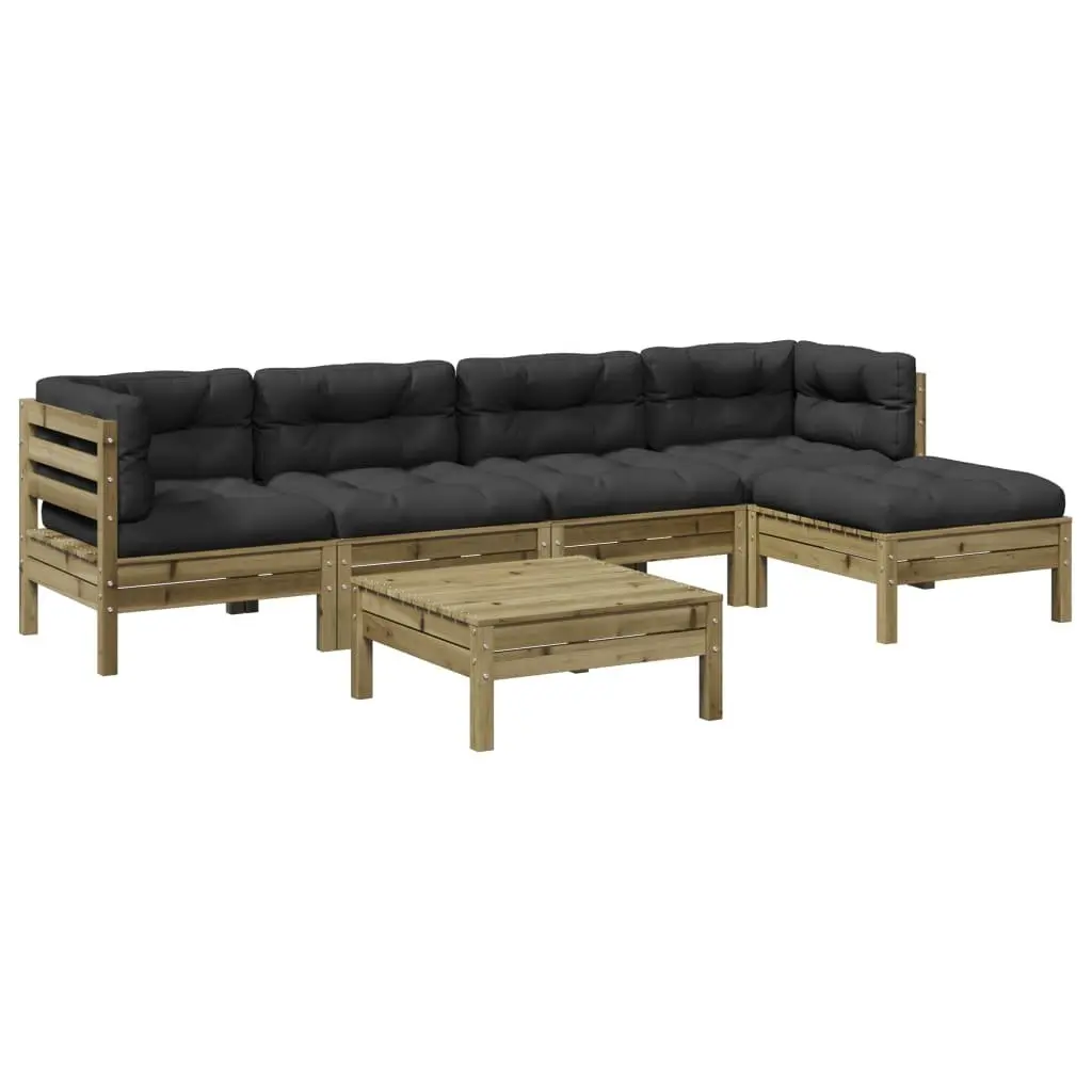 6 Piece Garden Sofa Set with Brown Cushions