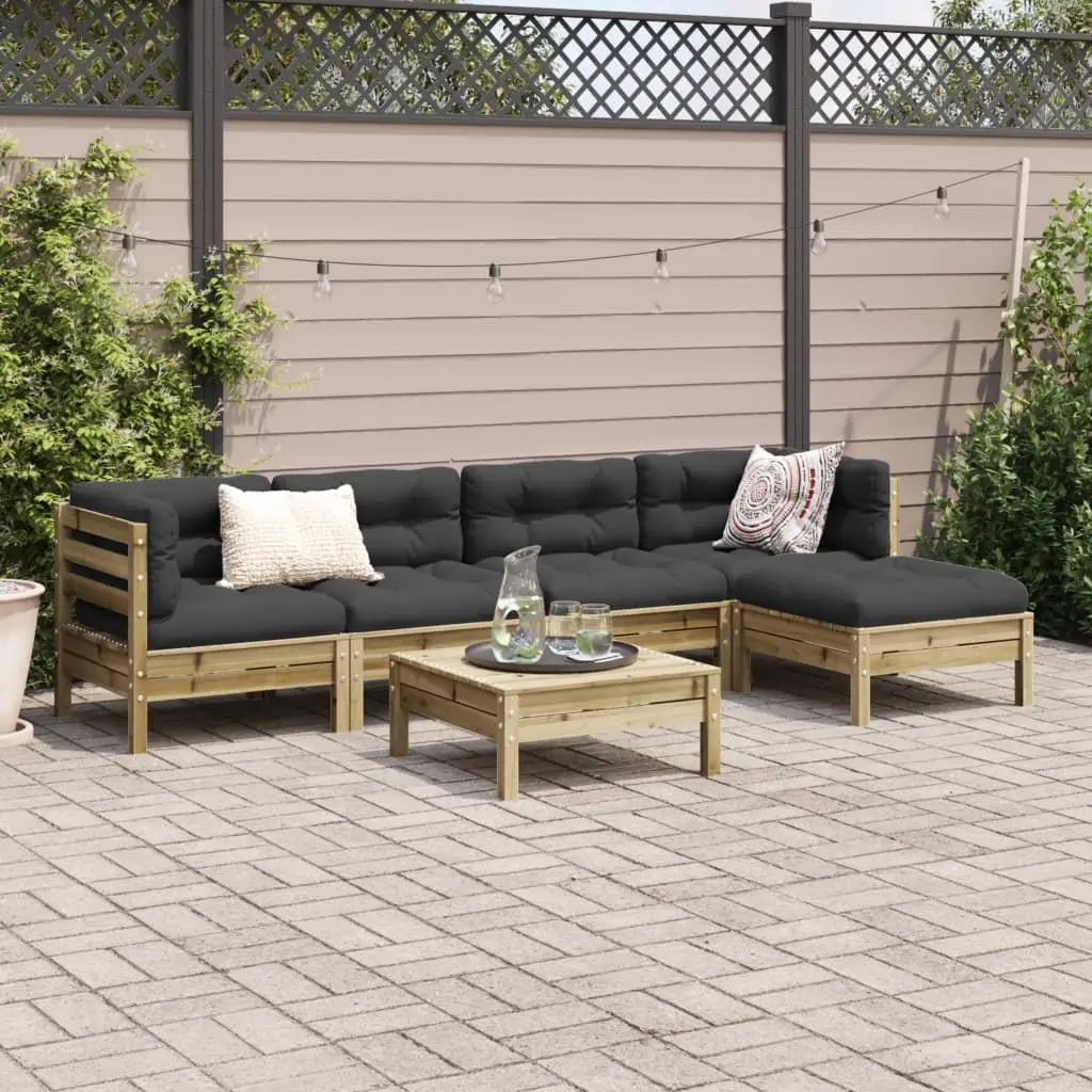 6 Piece Garden Sofa Set with Brown Cushions