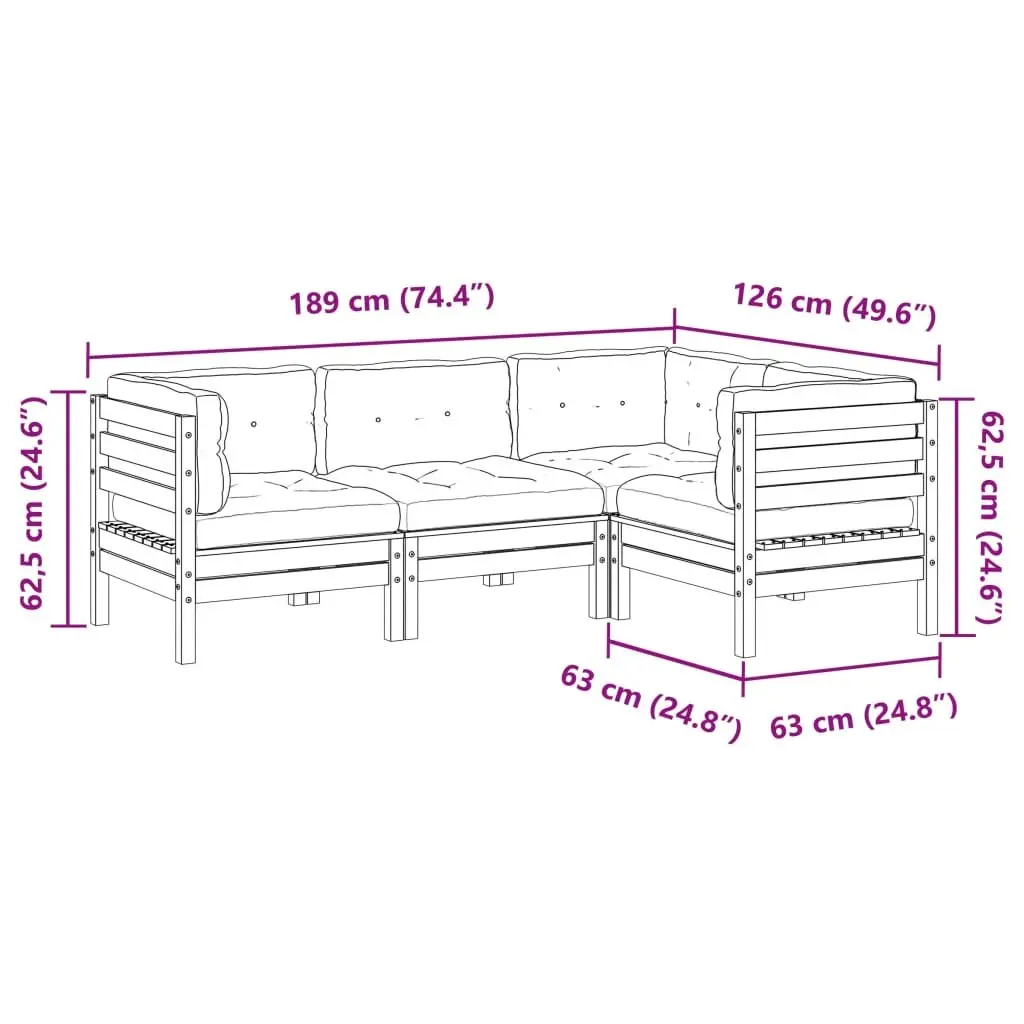 4 Piece Garden Sofa Set with Cushions Brown Solid Wood Outdoor Patio Furniture