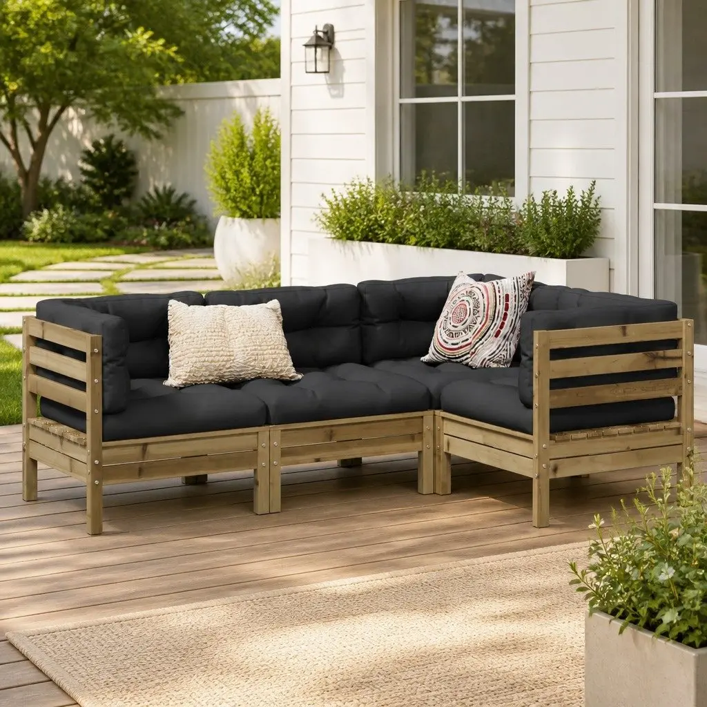 4 Piece Garden Sofa Set with Brown Cushions