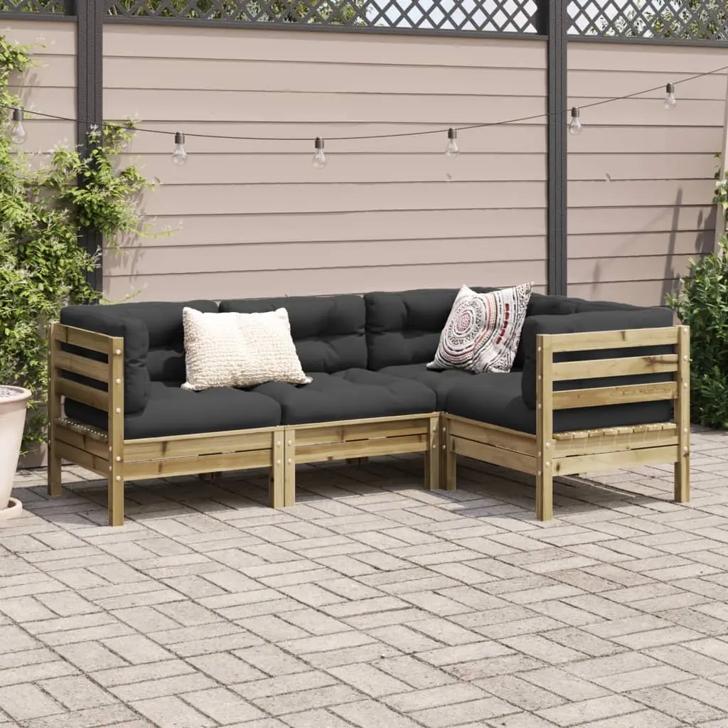 4 Piece Garden Sofa Set with Brown Cushions