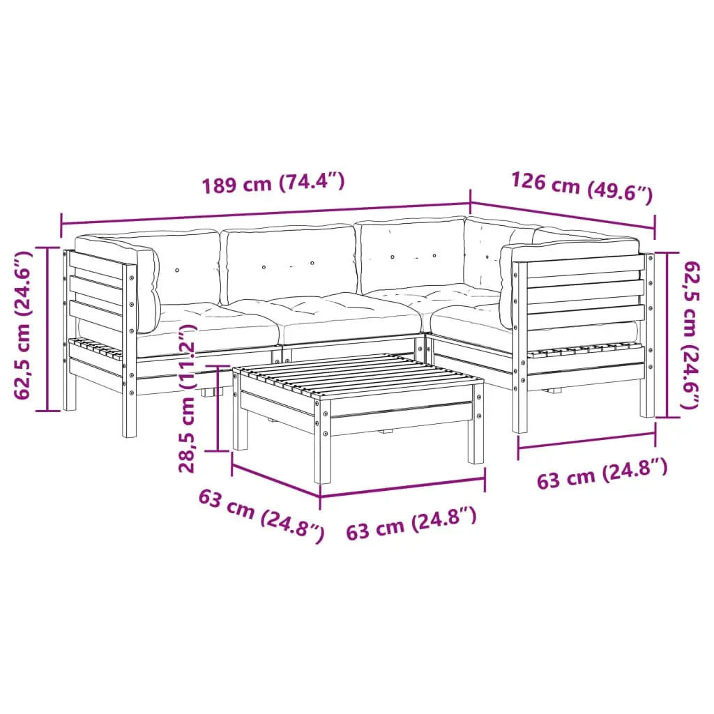 5-Piece Outdoor Modular Sofa Set with Cushions