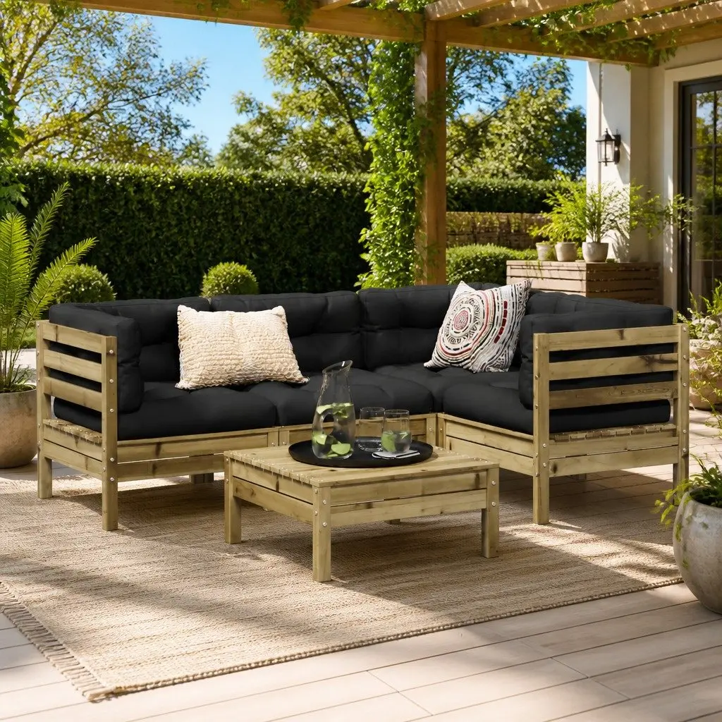 5 Piece Garden Sofa Set with Brown Cushions